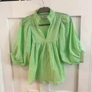 Never a Wallflower Vicki Swiss Dot lime green balloon 3/4 sleeves blouse